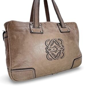 Vintage Loewe Anagram Shopper Tote Taupe Soft Calfskin Leather Bag -Spain